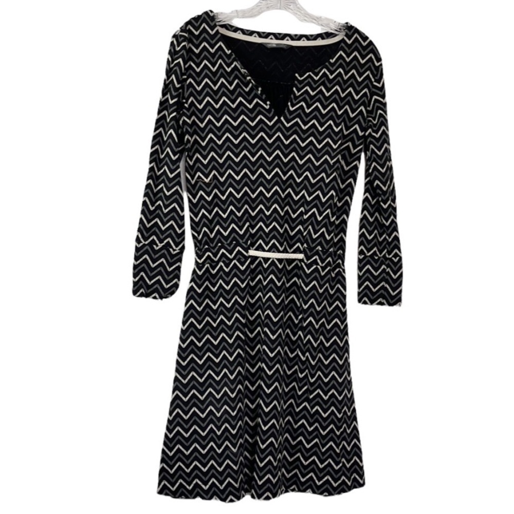 The North Face Dress Women S Black Cream Gray Chevron Knit Long Sleeve Tie Belt